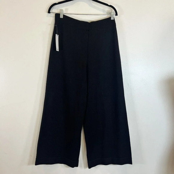 Dex Clothing NWT Black Ribbed Wide Leg Hi Rise Cropped Pants Heavy Knit Black L - Picture 11 of 11
